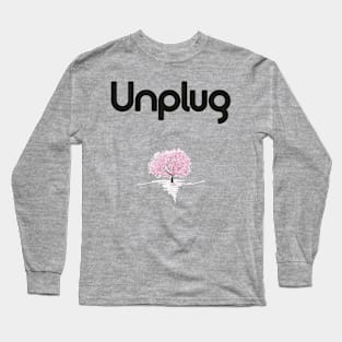 Unplug Modern Minimal Drawing Of Tree With Pink Leaves Long Sleeve T-Shirt